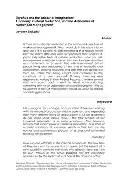 Sisyphus and the Labour of Imagination: Autonomy, Cultural Production, and the Antinomies of Worker Self-Management