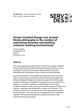 Human Centred Design and Ancient Hindu Philosophy in the Context of Embracing Diversity and Building Coherent Working Environments