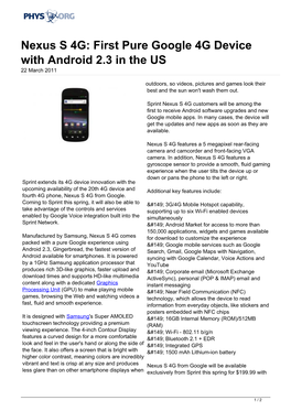 Nexus S 4G: First Pure Google 4G Device with Android 2.3 in the US 22 March 2011