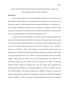 Pan 1 Recent Advances in Elucidating the Function of Zebra Stripes