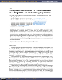 Management of Downstream Oil Palm Development in Technopolitan Area, Pelalawan Regency Indonesia