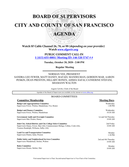 Board of Supervisors City and County of San Francisco Agenda