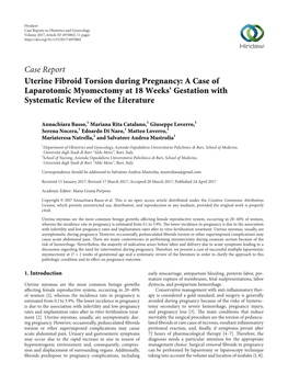 Case Report Uterine Fibroid Torsion During Pregnancy: a Case of Laparotomic Myomectomy at 18 Weeks’ Gestation with Systematic Review of the Literature