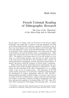 French Colonial Reading of Ethnographic Research the Case of the “Desertion” of the Abron King and Its Aftermath*