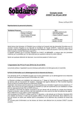 Compte Rendu CHSCT Du 25 Juin 2018