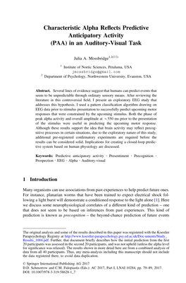 Characteristic Alpha Reflects Predictive Anticipatory Activity (PAA)