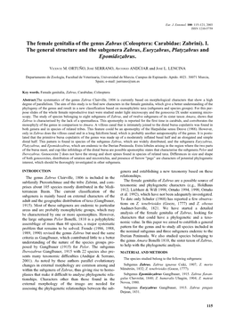 The Female Genitalia of the Genus Zabrus (Coleoptera: Carabidae: Zabrini). I. the General Structure and the Subgenera Zabrus, Eu