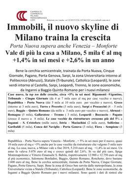 Immobili, Il Nuovo Skyline Di Milano Traina La Crescita