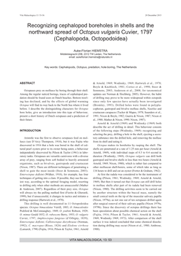 Recognizing Cephalopod Boreholes in Shells and the Northward Spread of Octopus Vulgaris Cuvier, 1797 (Cephalopoda, Octopodoidea)