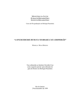 “A Oncocercose Humana No Brasil E Sua Dispersão”