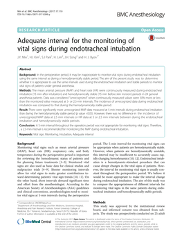 Adequate Interval for the Monitoring of Vital Signs During Endotracheal Intubation J.Y