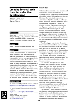 Creating Internal Web Tools for Collection Development Collection Building Allison Level and Sarahmyers Volume 22