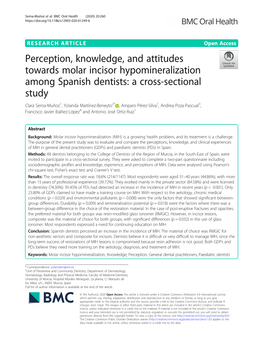 Perception, Knowledge, and Attitudes Towards Molar Incisor