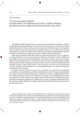 La Santa Sede E La Conferenza Per La Pace: Politica Religiosa, Questione Romana E Diplomazia Internazionale (1914-1919)