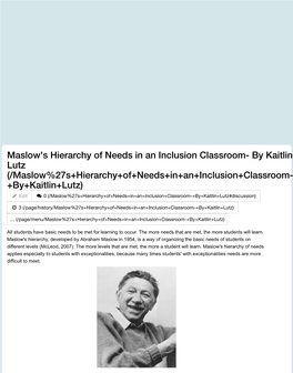 Maslow's Hierarchy of Needs in an Inclusion Classroom- by Kaitlin Lutz