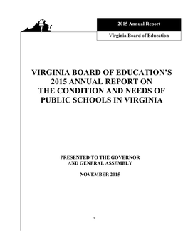 Virginia Board of Education's 2015 Annual Report on the Condition And