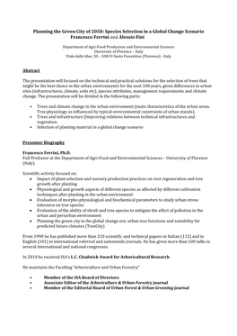 Species Selection in a Global Change Scenario Francesco Ferrini and Alessio Fini