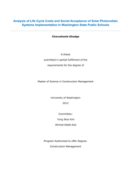 Analysis of Life Cycle Costs and Social Acceptance of Solar Photovoltaic Systems Implementation in Washington State Public Schools