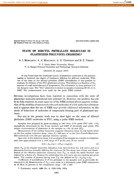 State of Dibutyl Phthalate Molecules in Plasticized Poly(Vinyl Chloride)*