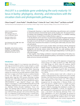 Hvlux1 Is a Candidate Gene Underlying the Early Maturity 10