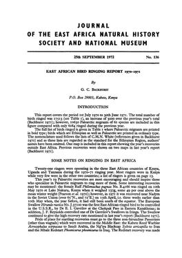 Journal of the East Africa Natural History Society and National Museum