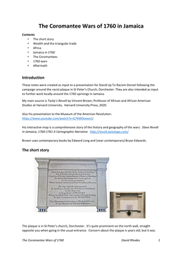 The Coromantee Wars of 1760 in Jamaica