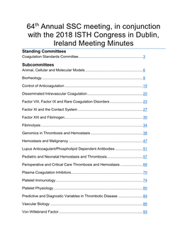 64Th Annual SSC Meeting, in Conjunction with the 2018 ISTH Congress in Dublin, Ireland Meeting Minutes Standing Committees Coagulation Standards Committee