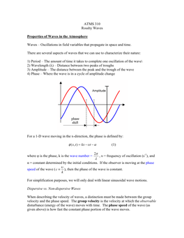 ATMS 310 Rossby Waves Properties of Waves in the Atmosphere Waves