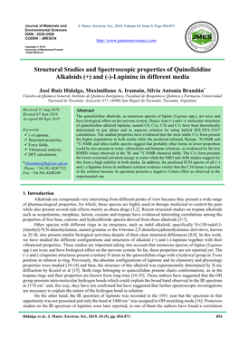 Structural Studies and Spectroscopic Properties of Quinolizidine Alkaloids (+) and (-)-Lupinine in Different Media