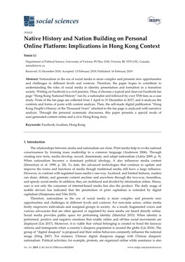 Native History and Nation Building on Personal Online Platform: Implications in Hong Kong Context