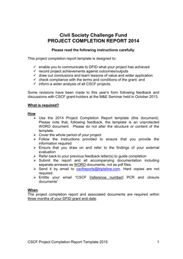 CSCF Project Completion Report (PCR) Form