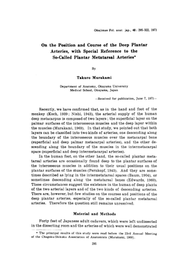 On the Position and Course of the Deep Plantar Arteries, with Special Reference to the So-Called Plantar Metatarsal Arteries