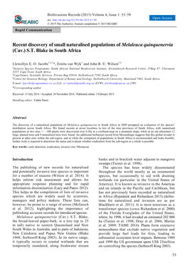 Recent Discovery of Small Naturalised Populations of Melaleuca Quinquenervia (Cav.) S.T