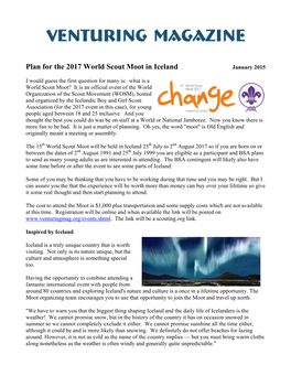 Plan for the 2017 World Scout Moot in Iceland January 2015