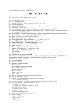 240 J - Fonds Cornille Liste Établie Dans L’Ordre De Rangement Des Dossiers