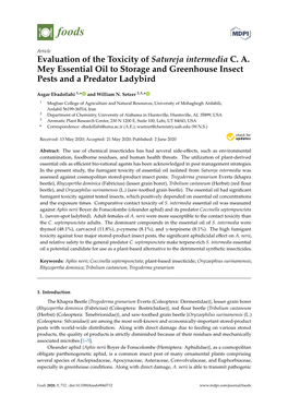 Evaluation of the Toxicity of Satureja Intermedia C. A. Mey Essential Oil to Storage and Greenhouse Insect Pests and a Predator Ladybird