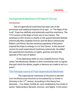 The Supernatural Machinery of the Rape of the Lock