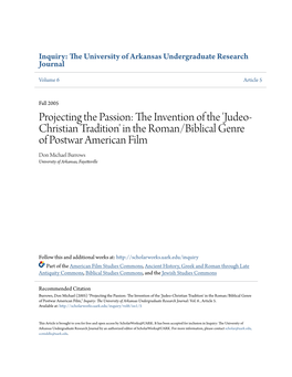 Judeo-Christian Tradition' in the Roman/Biblical Genre of Postwar American Film,