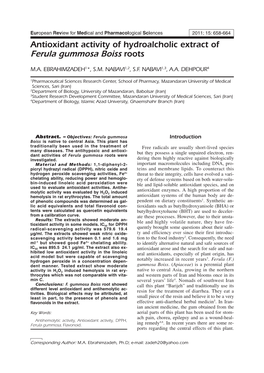 Antioxidant Activity of Hydroalcholic Extract of Ferula Gummosa Boiss Roots