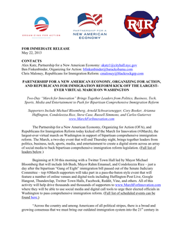 FOR IMMEDIATE RELEASE May 22, 2013 CONTACTS Alex Katz, Partnership for a New American Economy