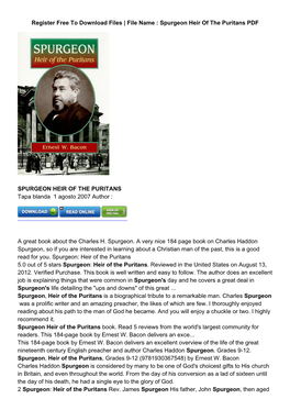 ? Descargar Gratis Spurgeon Heir of the Puritans