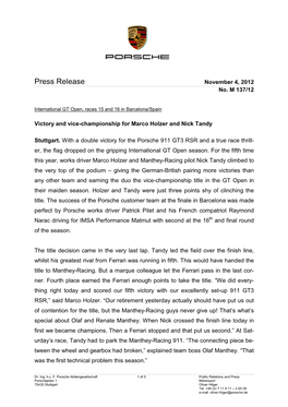 Press Release November 4, 2012 No