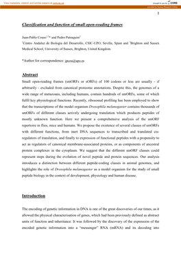 Classification and Function of Small Open-Reading Frames Abstract