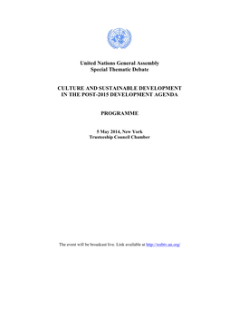 Culture and Sustainable Development in the Post-2015 Development Agenda