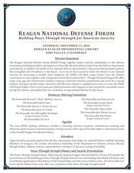 REAGAN NATIONAL DEFENSE FORUM Building Peace Through Strength for American Security