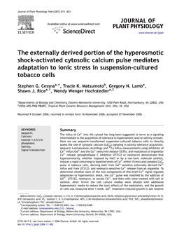 The Externally Derived Portion of the Hyperosmotic Shock-Activated Cytosolic Calcium Pulse Mediates Adaptation to Ionic Stress in Suspension-Cultured Tobacco Cells