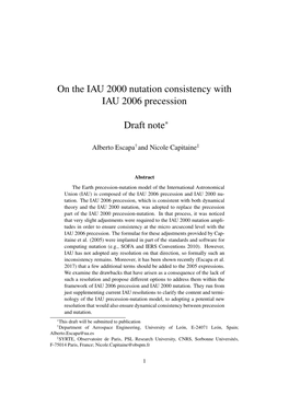 On the IAU 2000 Nutation Consistency with IAU 2006 Precession Draft Note