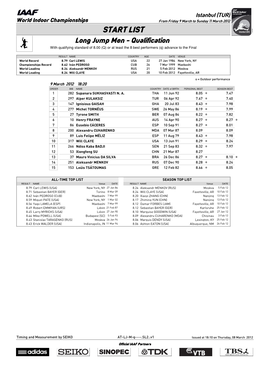 LIST Long Jump Men - Qualification with Qualifying Standard of 8.00 (Q) Or at Least the 8 Best Performers (Q) Advance to the Final