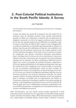 2. Post-Colonial Political Institutions in the South Pacific Islands: a Survey