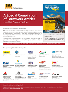 A Special Compilation of Formwork Articles a Special Compilation of Formwork Articles from the Masterbuilder from the Masterbuilder